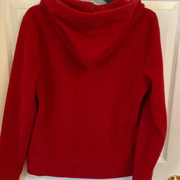 Lauren Ralph Lauren Red Zip-Up Hooded Fleece with Gold Crest - Picture 6 of 9